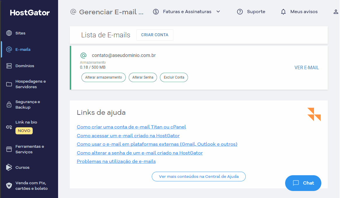 email portal do cliente hostgator