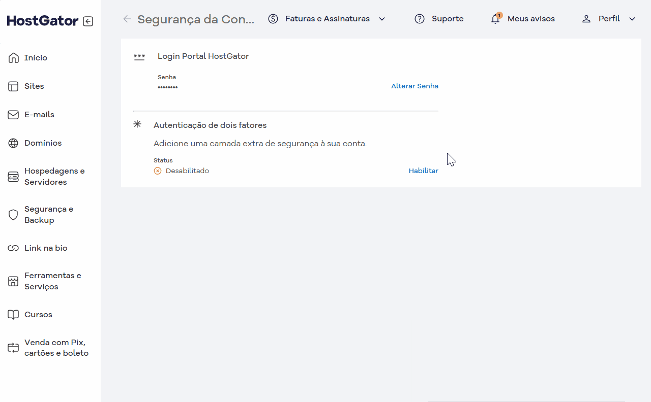 clicar em habilitar e escolher entre email, whatsapp ou sms para envio do codigo.gif