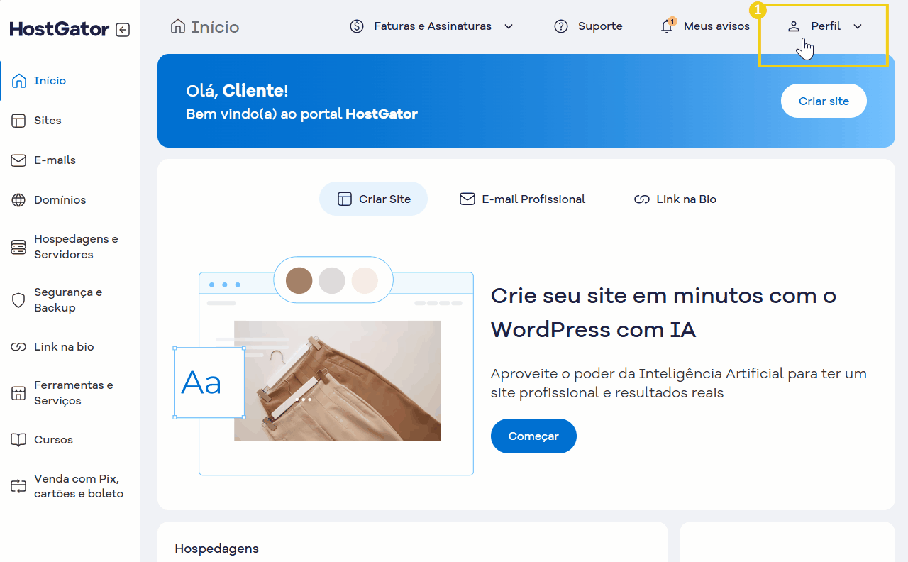 clicar en perfil dentro do portal e depois em segurança da conta.gif
