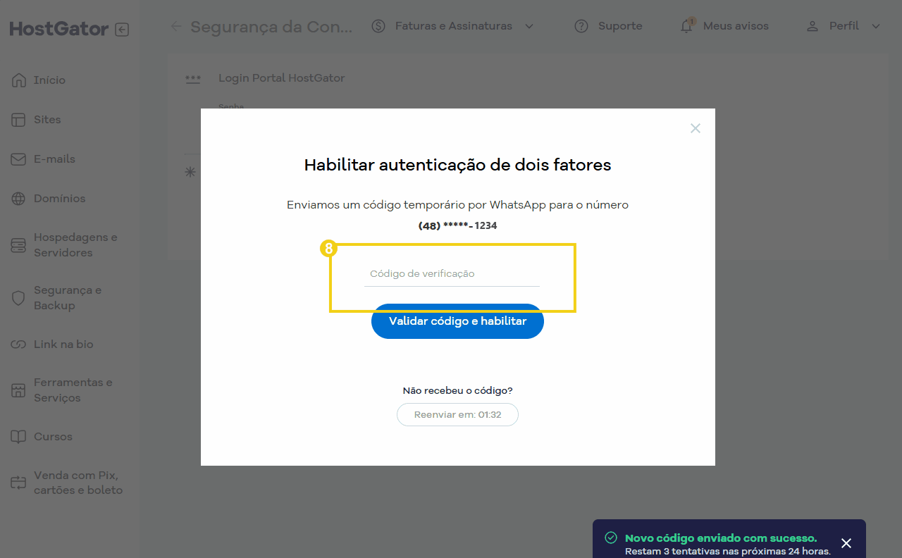 inserir codigo e validar para finalizar a hablitação.gif