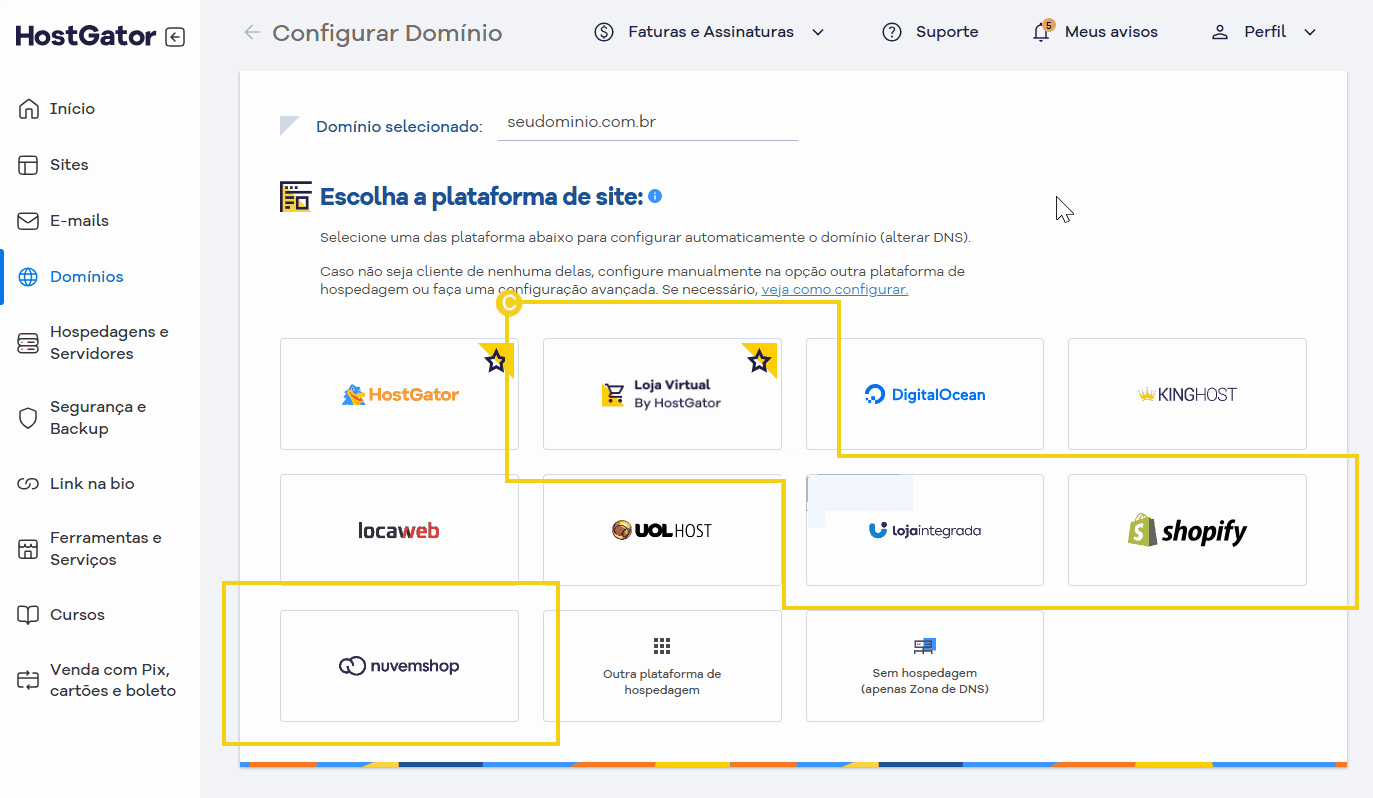 configurar dominio pelo portal .gif