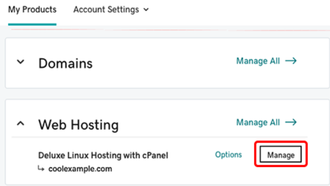 gerenciar hosting godaddy