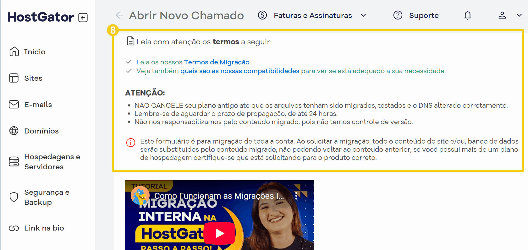Tela da abertura do chamado com informações importantes sobre a migração em planos compartilhados.png