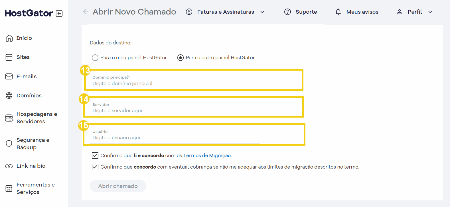tela de abertura de chamado para informar o domínio, servidor e usuário.png