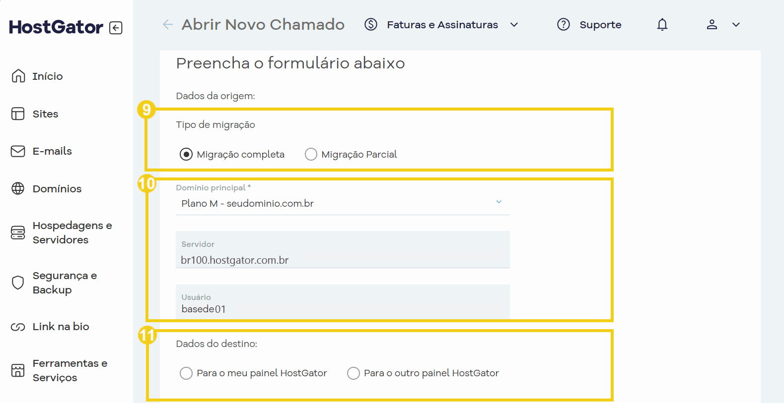 Tela de abertura de chamado para escolher a migração completa e se será para este ou outro painel HostGator.png