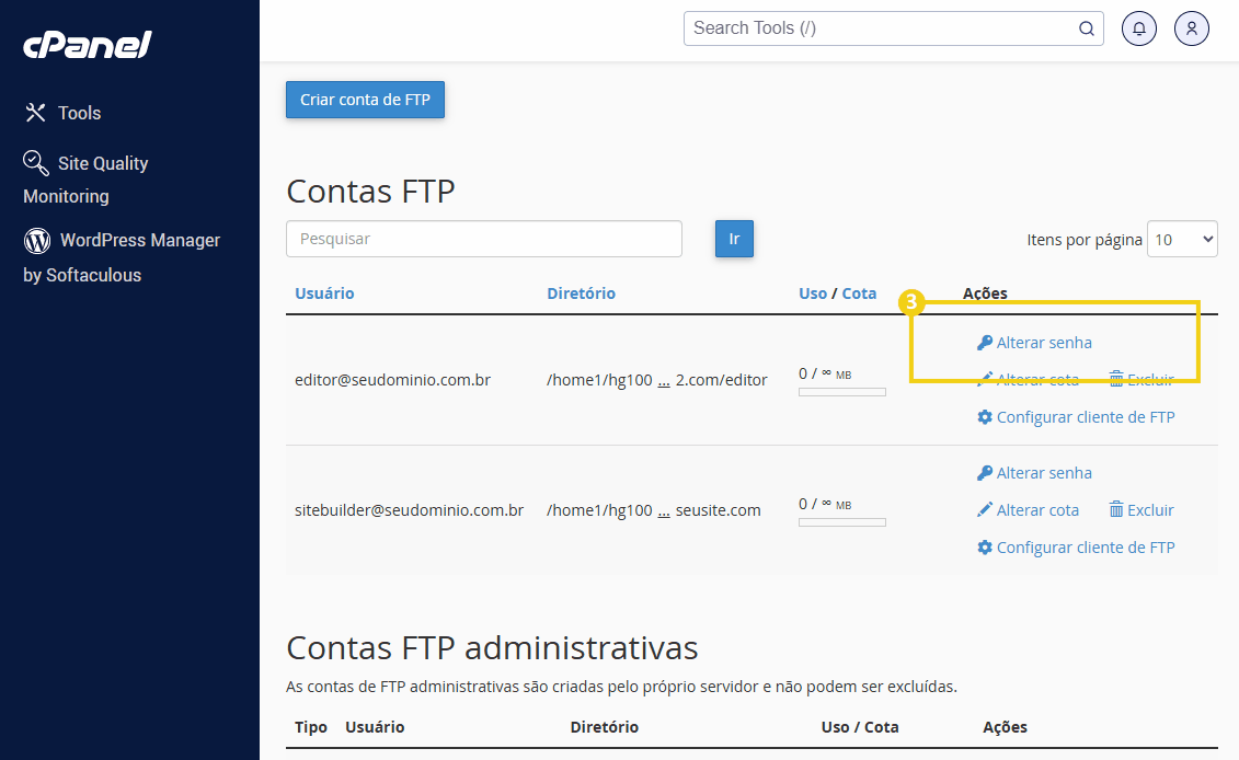 Tela do cPanel na seção Contas FTP para clicar no botão Alterar senha.png