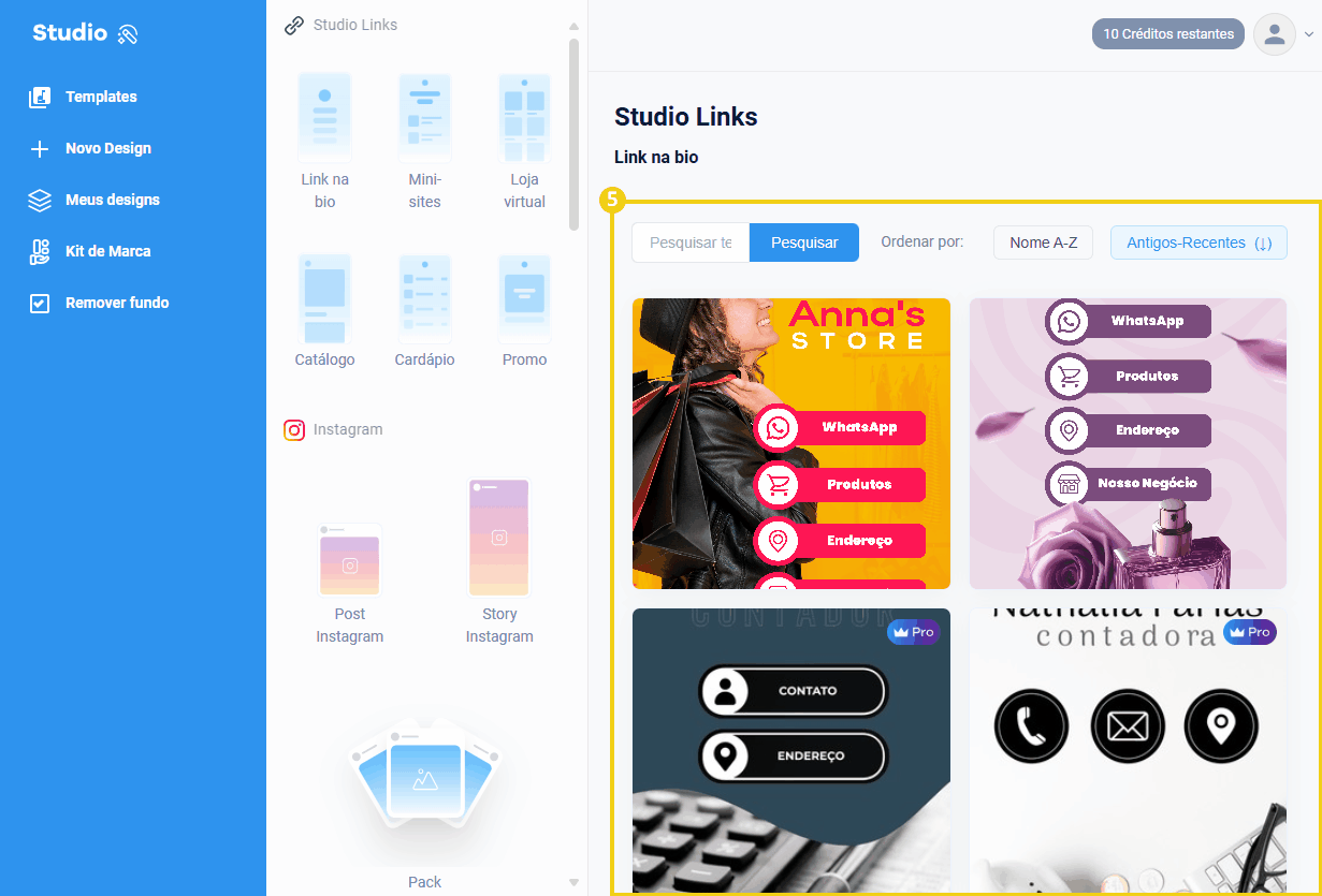 Imagem mostra os modelos de templates em que você pode personalizar com o seu link na bio