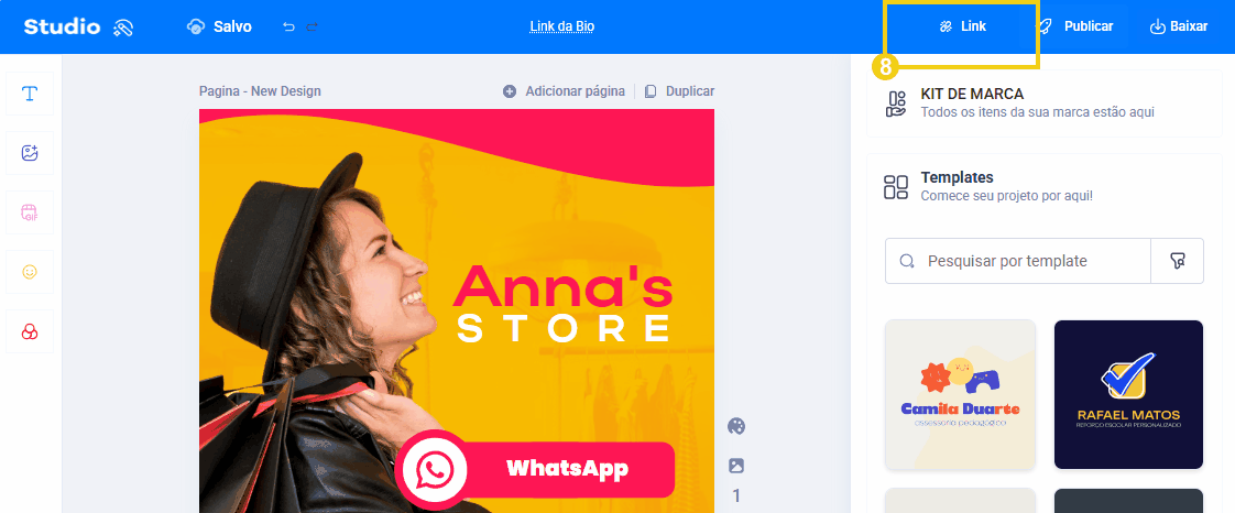 Ao terminar de editar, deve clicar no botão link para criar o seu link