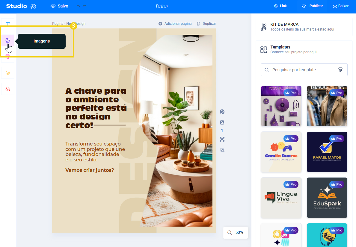 Imagem mostra o painel editor e o botão com o ícone de imagem