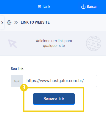 Imagem mostra o botão para remover o link