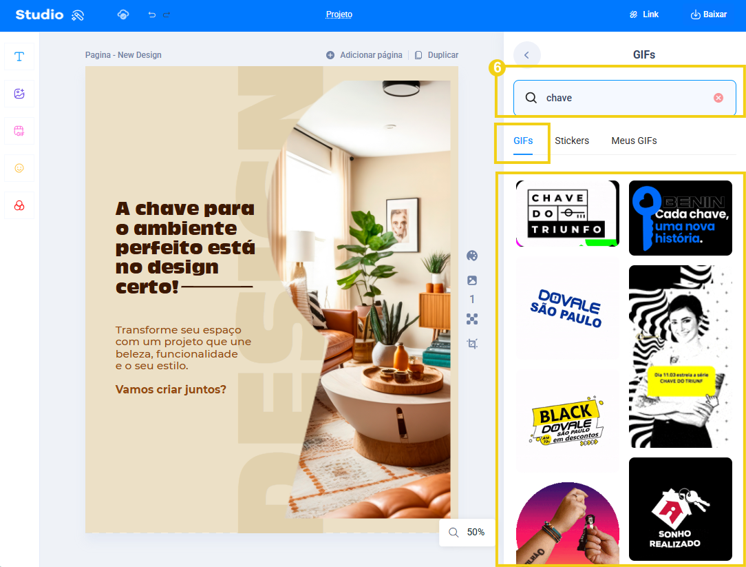 Imagem mostra que pode se buscar por algo relacionado ao gif e será exibido na lista de resultado