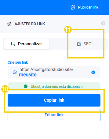 Imagem mostra para clicar em "Copiar Link" e depois em "SEO"