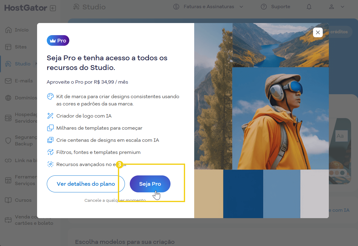 Imagem destacando recursos avançados do HostGator para criação e design.