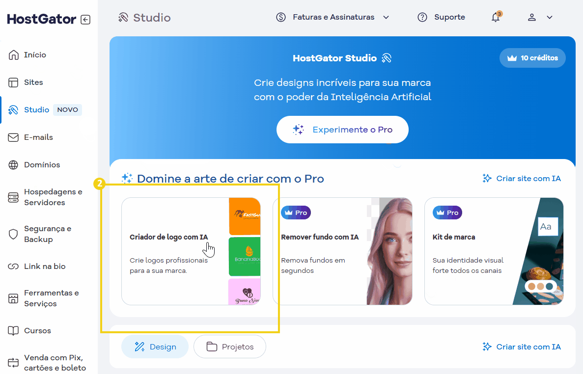 imagem destacando a seção de criador de logo com IA do Portal do cliente