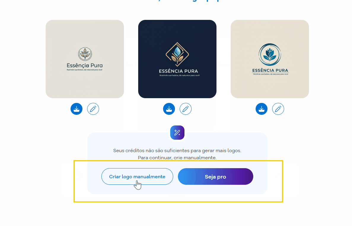 imagem destacando o botão dentro do portal de criar logo manualmente