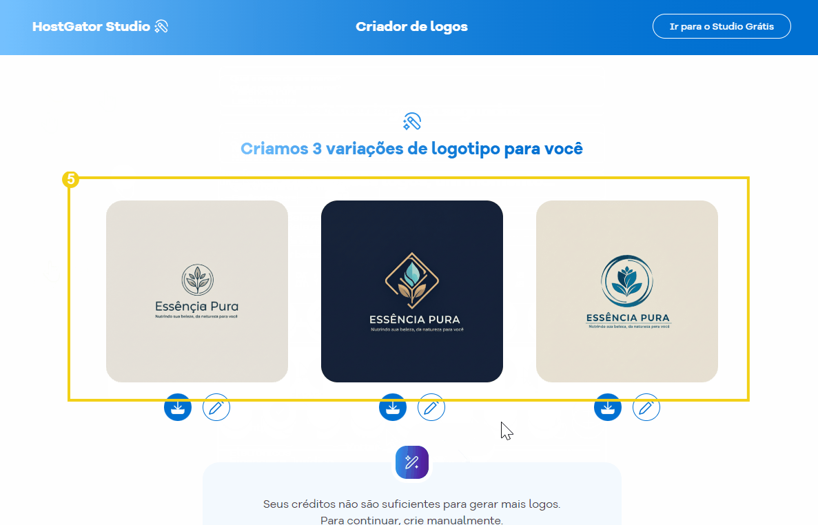 imagem das 3 opções de logo gerada pela IA