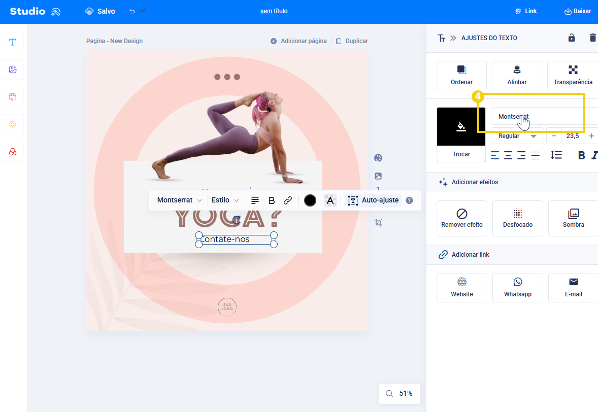 imagem destacando o estilo da fonte para clicar e abrir as opções de fontes predefinidas, fontes próprias