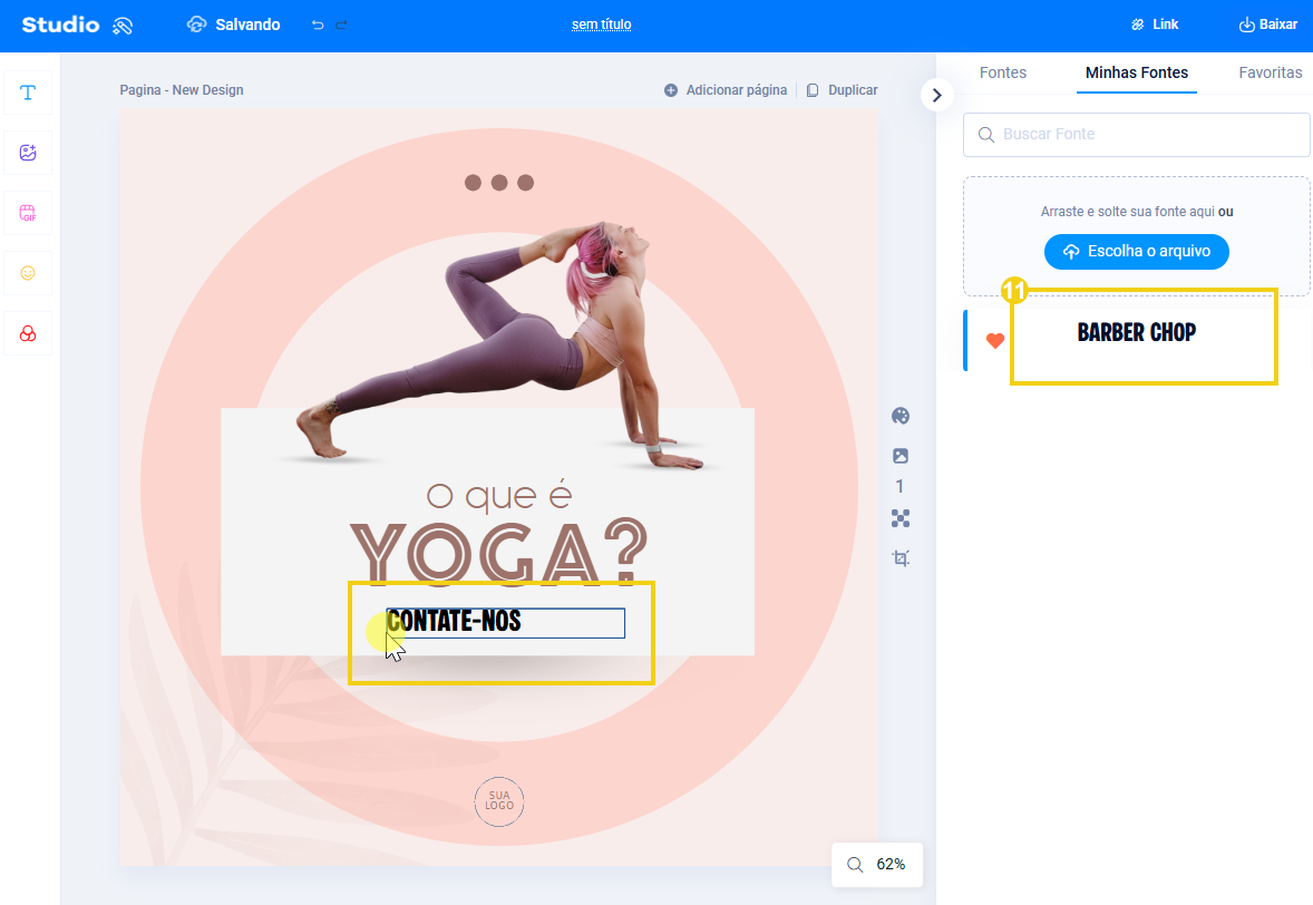 tela mostrando como adicionar ao texto uma fonte carregada