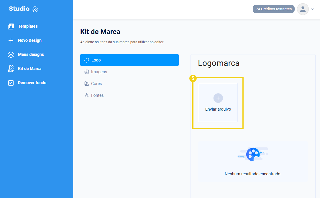 Imagem mostra que na seção "Logo" deve ser clicado em "Enviar arquivo"