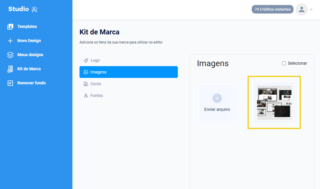Imagem mostra como é exibida a imagem após enviar ela para a plataforma do HostGator Studio