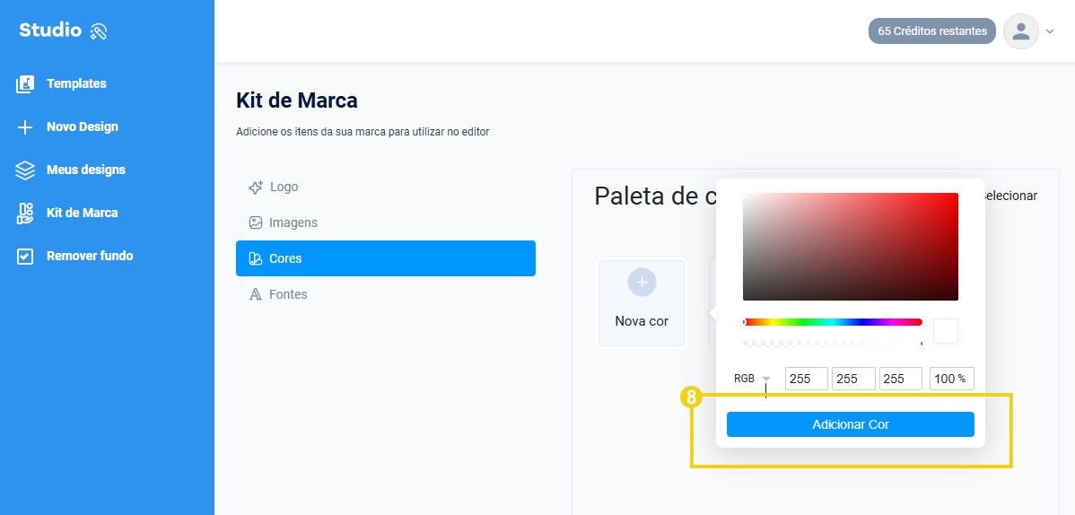 Imagem mostra os campos do RGB