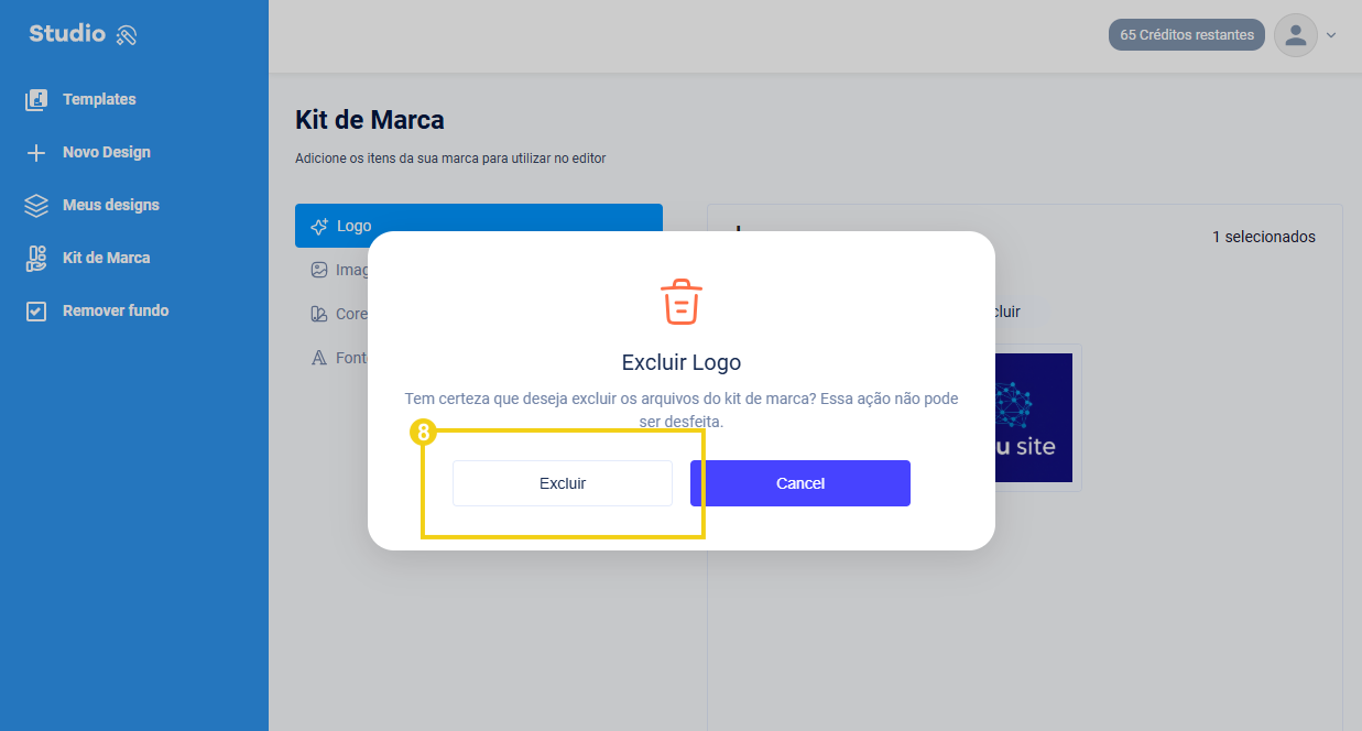 Imagem mostra que é exibida uma tela com a mensagem para confirmar a exclusão
