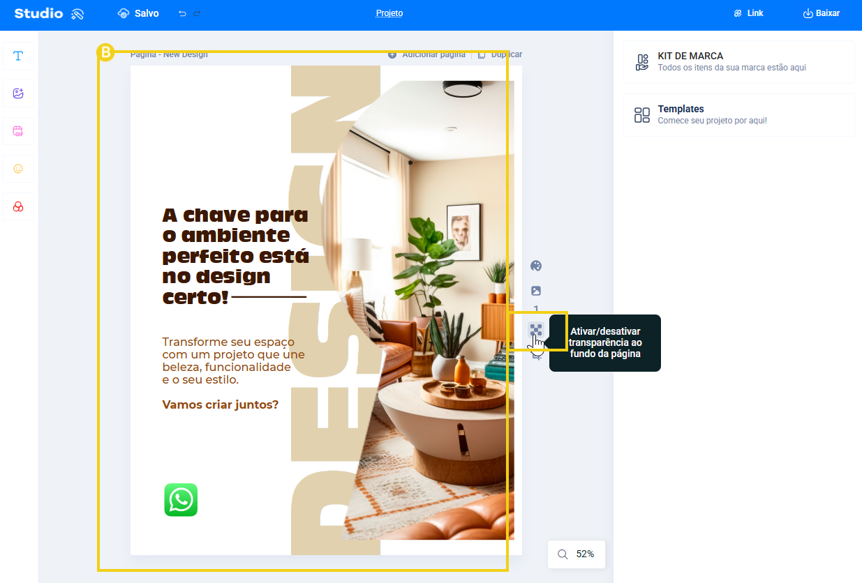 imagem mostrando o editor do fundo destacando como adicionar um fundo solido de transparência ao fundo
