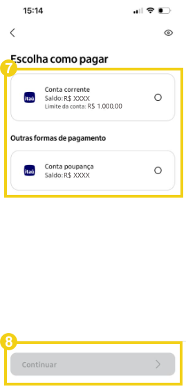 Imagem do aplicativo Itaú para escolher entre a opção conta corrente ou poupança