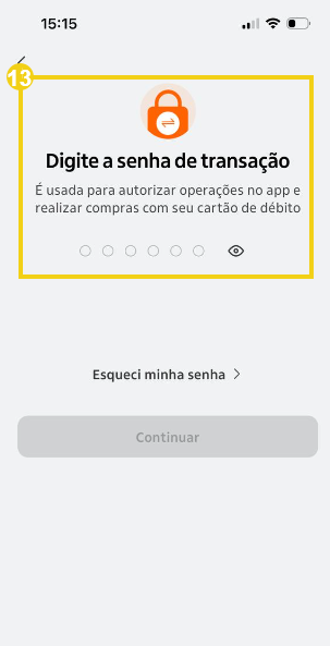 Imagem do aplicativo Itaú para digitar a senha de transação, usada para autorizar operações