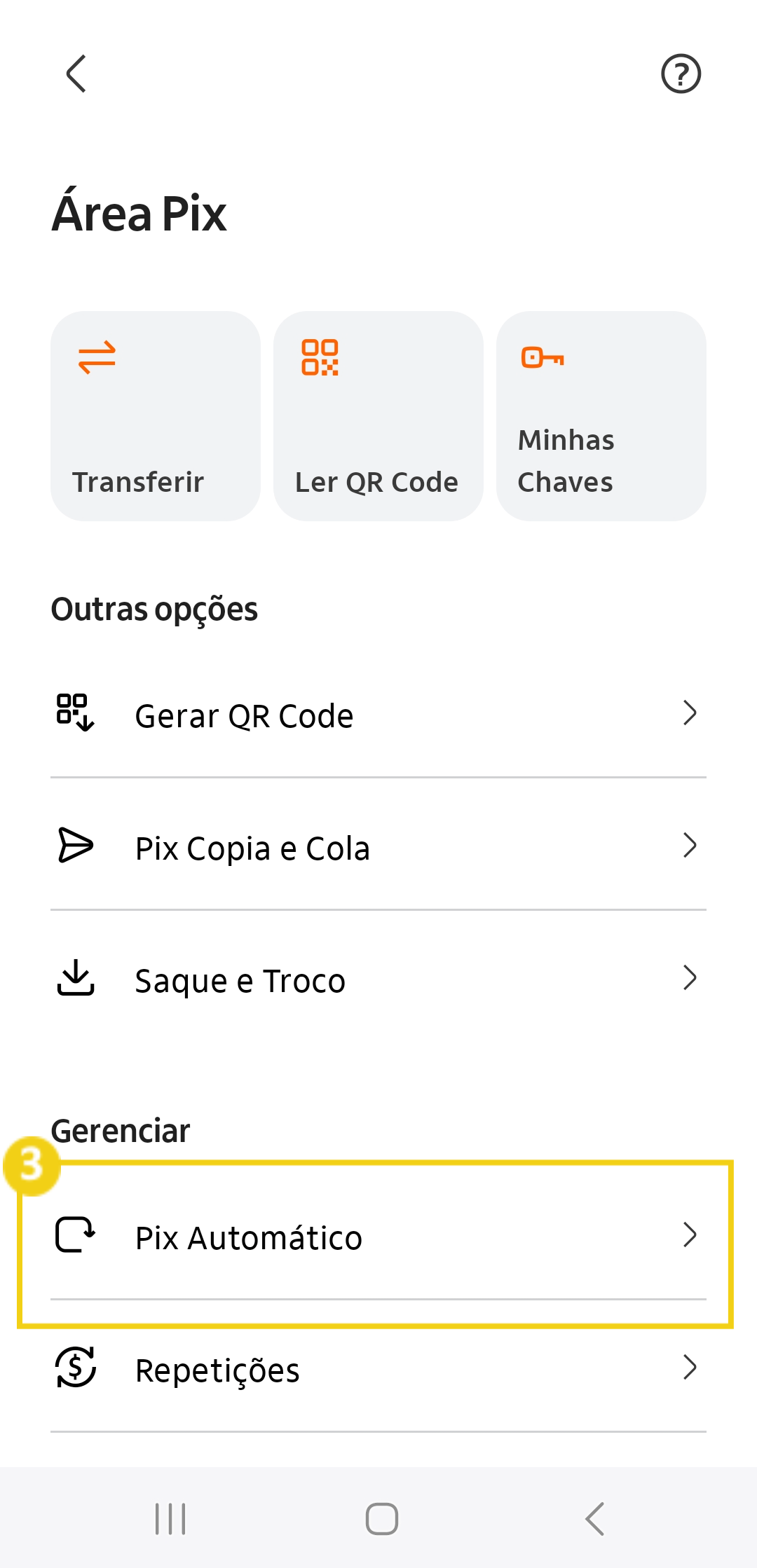 Imagem do aplicativo Itaú para acessar a área do pix automático