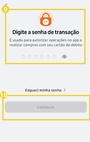 Imagem mostra a tela do aplicativo do Banco para digitar a senha de transação