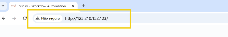 imagem ilustrativa mostrando a barra superior do navegador para inserir a url de acesso ao n8n com a IP