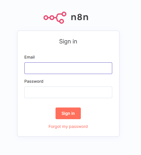 login do n8n com credenciais de email e senha