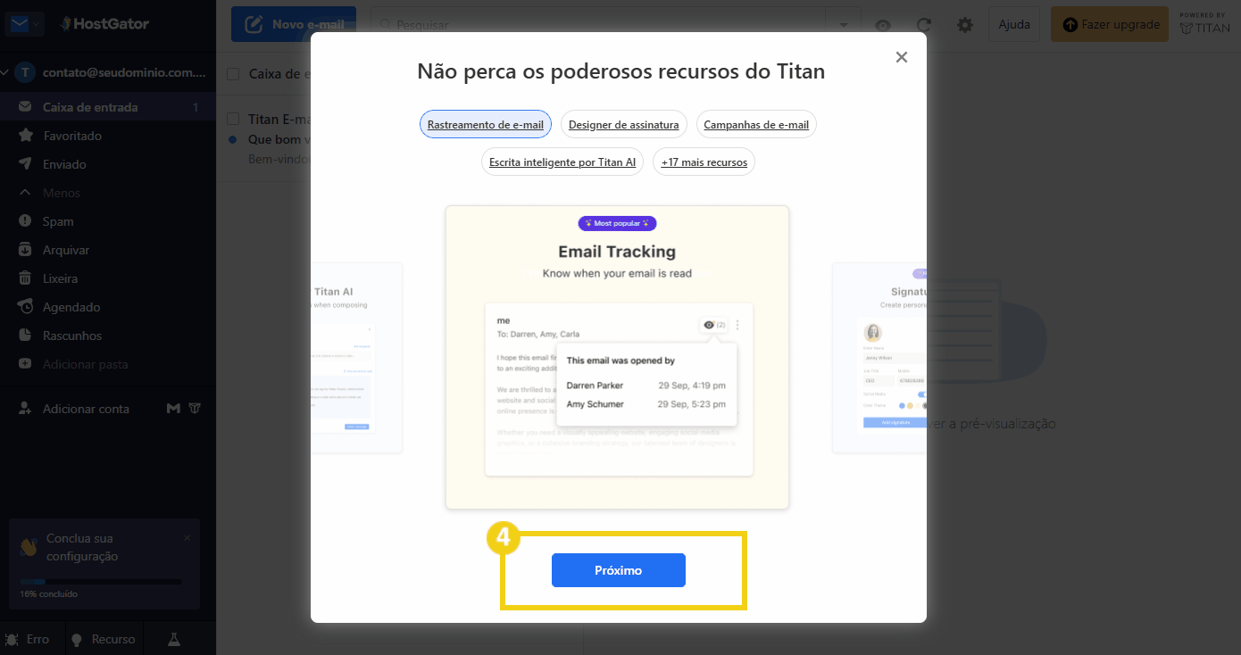 Imagem mostra destacado o botão "Próximo", em que deve ser feito o clique