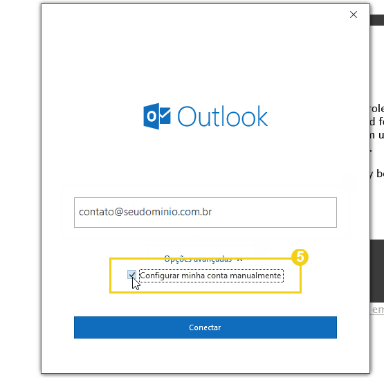 Imagem mostra a tela do Outlook com a marcação na caixa de seleção, onde deve ser marcada