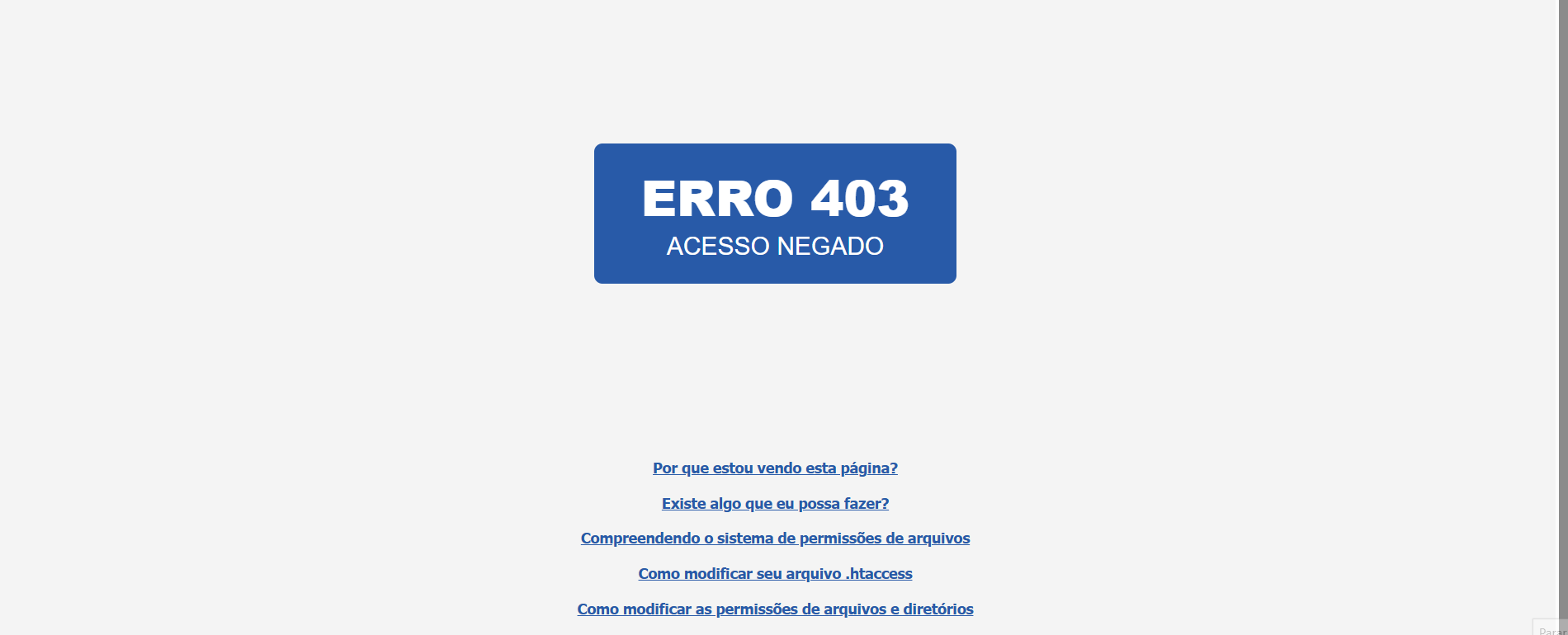 Imagem mostra a tela com o erro 403