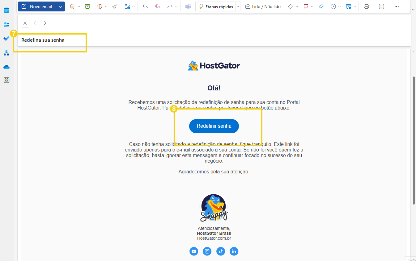 imagem mostra um exemplo de como é o e-mail de recuperação de acesso 