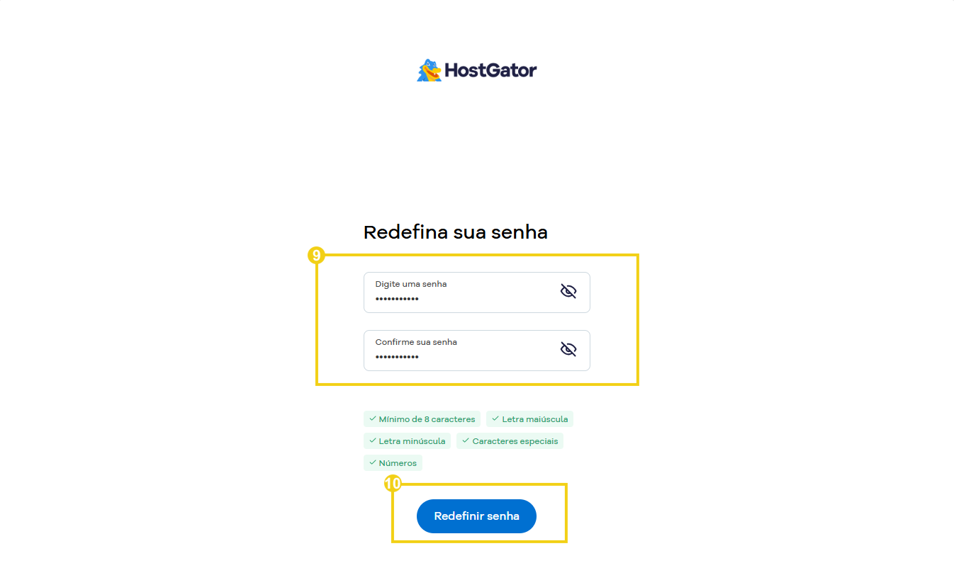 imagem mostra os campos para inserir a nova senha e o botão de redefinição