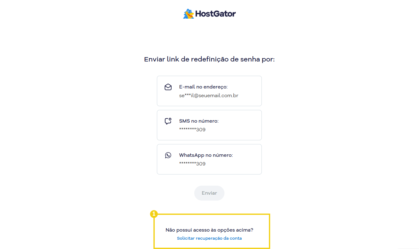 imagem mostra a tela com a opção para recuperar acesso quando sem e-mail e número de celular cadastrados