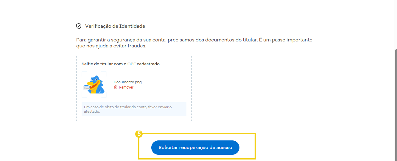 Imagem mostra que para concluir, deve-se clicar no botão "Solicitar recuperação de acesso"