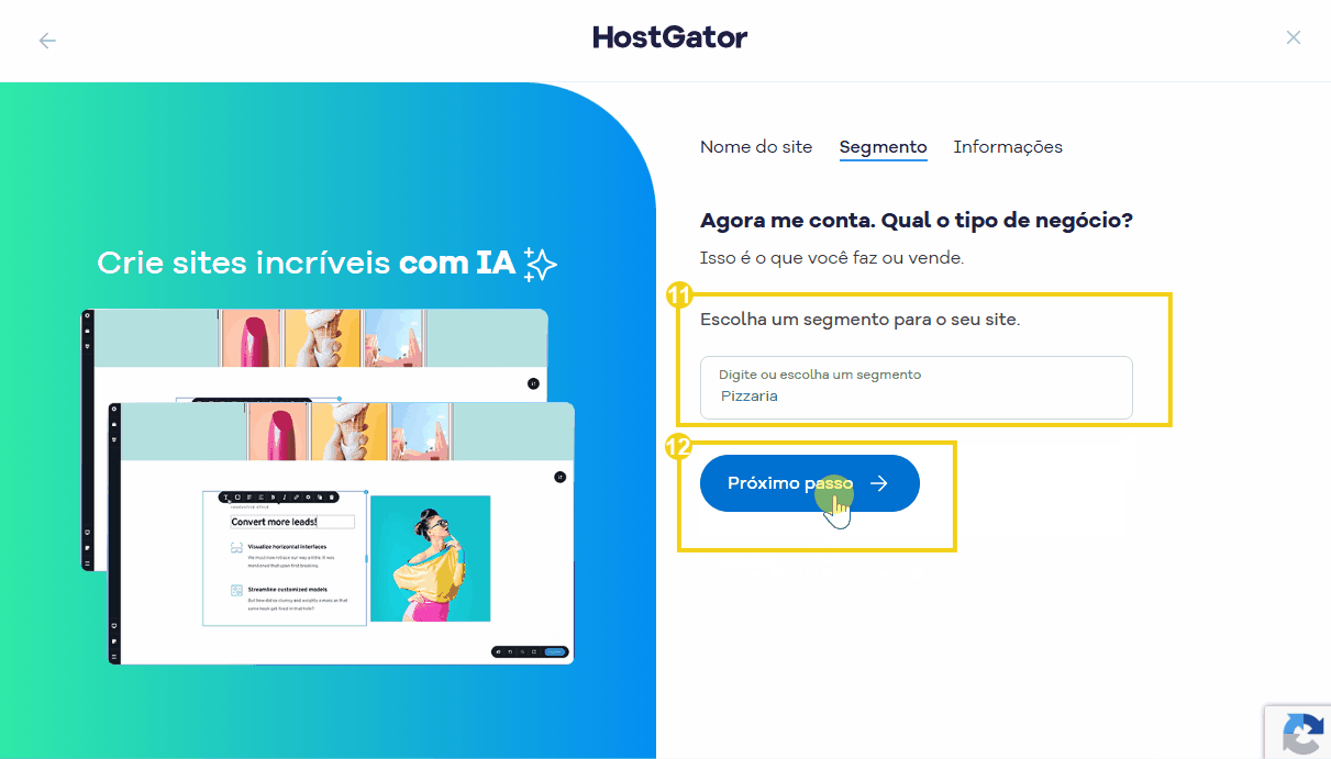 Imagem mostra a tela que você deve selecionar o segmento que corresponde o seu negócio