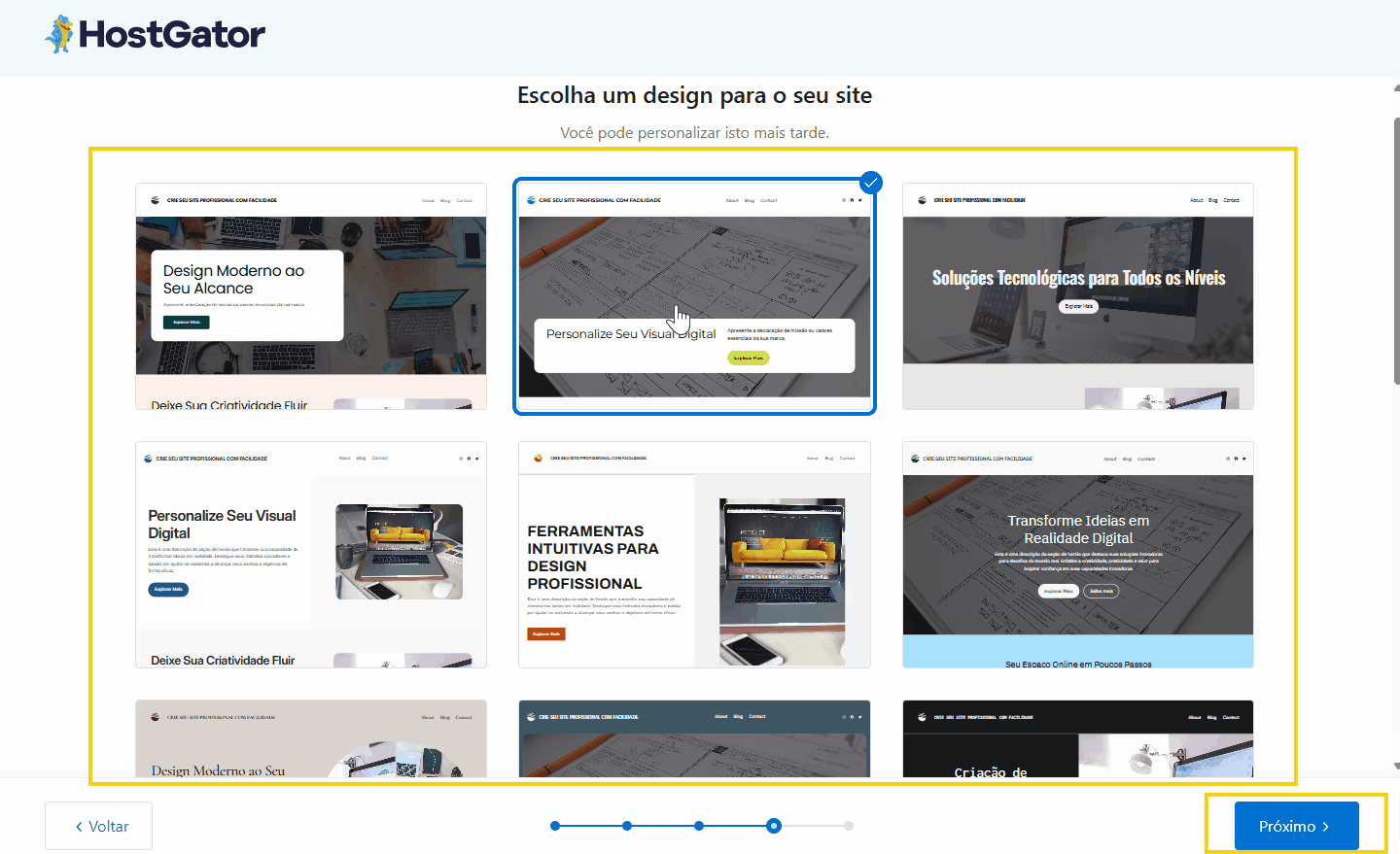 Variedade de modelos de páginas para criar um site, ideal para personalizar e otimizar sua presença online com plataformas de design modernas.