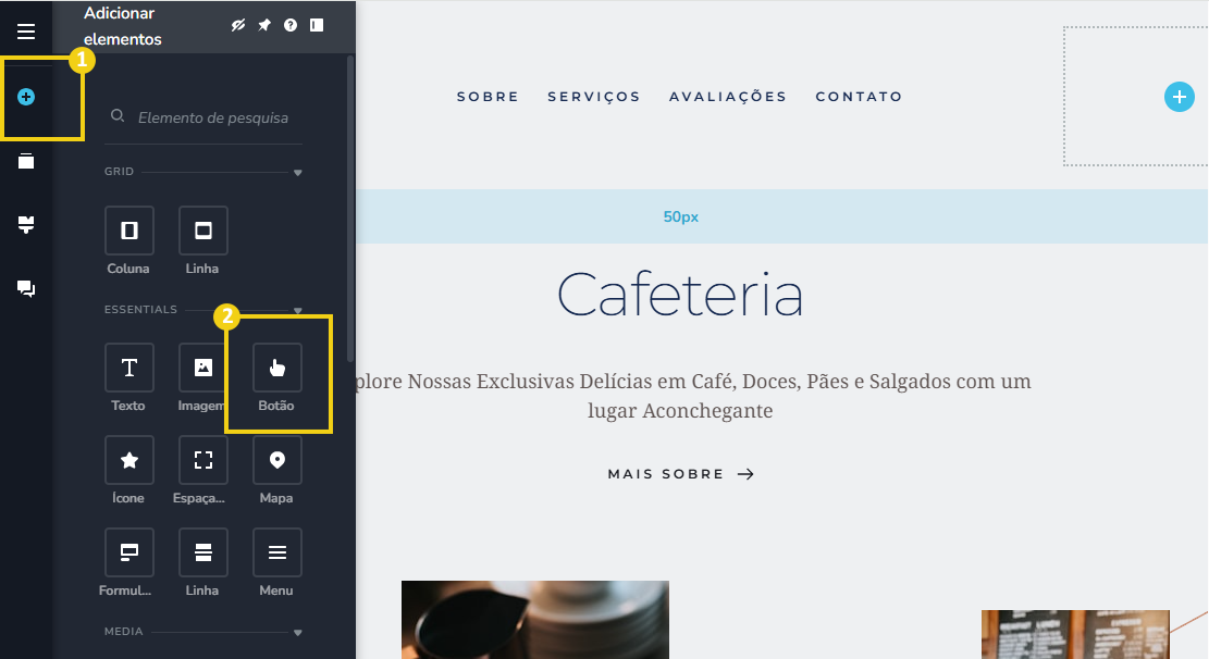 Imagem mostra a tela do painel Editor, no menu lateral, para incluir um novo botão