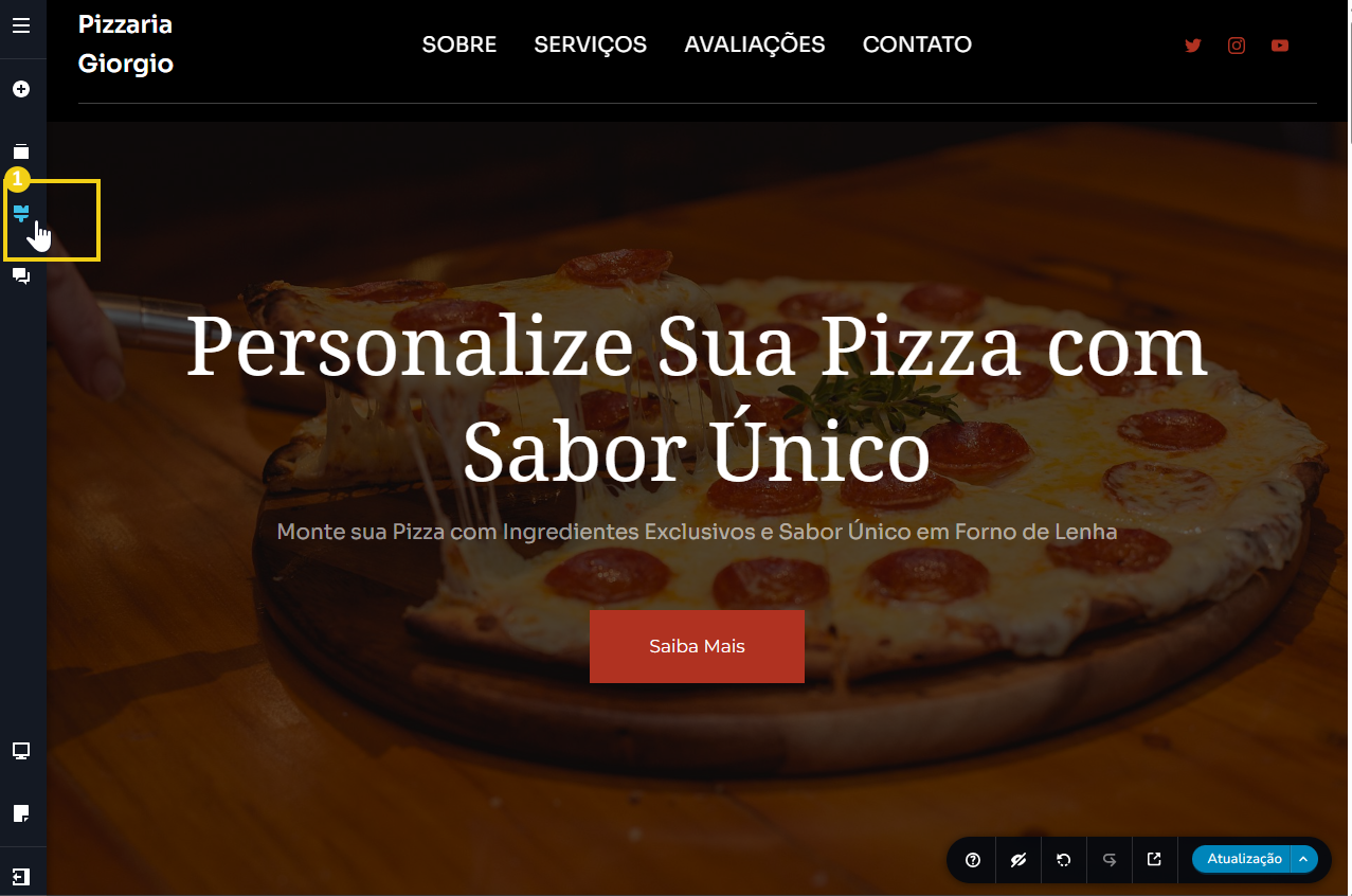 tela do editor do criador de sites, destacando no menu lateral o ícone de estilo