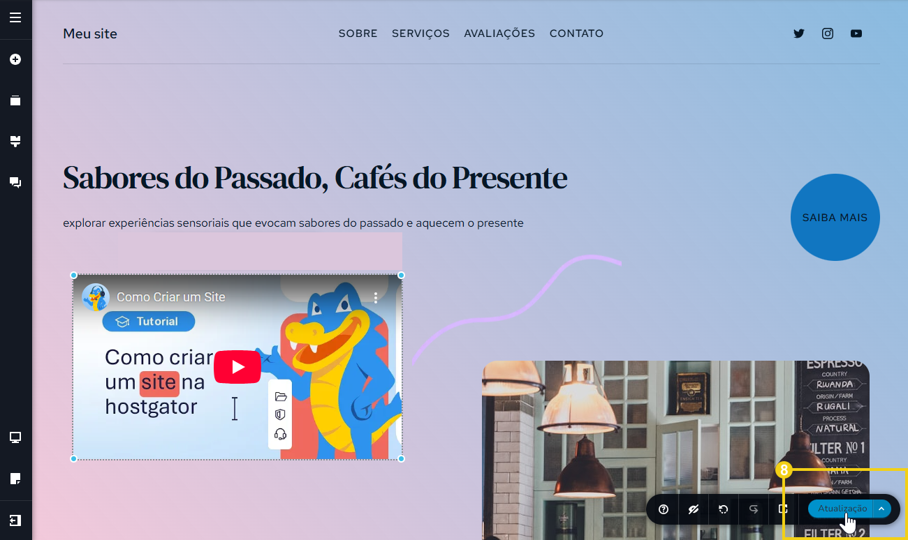 Imagem tem a marcação no botão "Atualização", no menu inferior, que deve ser clicado para salvar as alterações