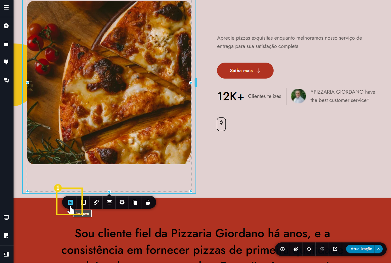tela do editor criador de sites com ia, destacando o ícone de imagem