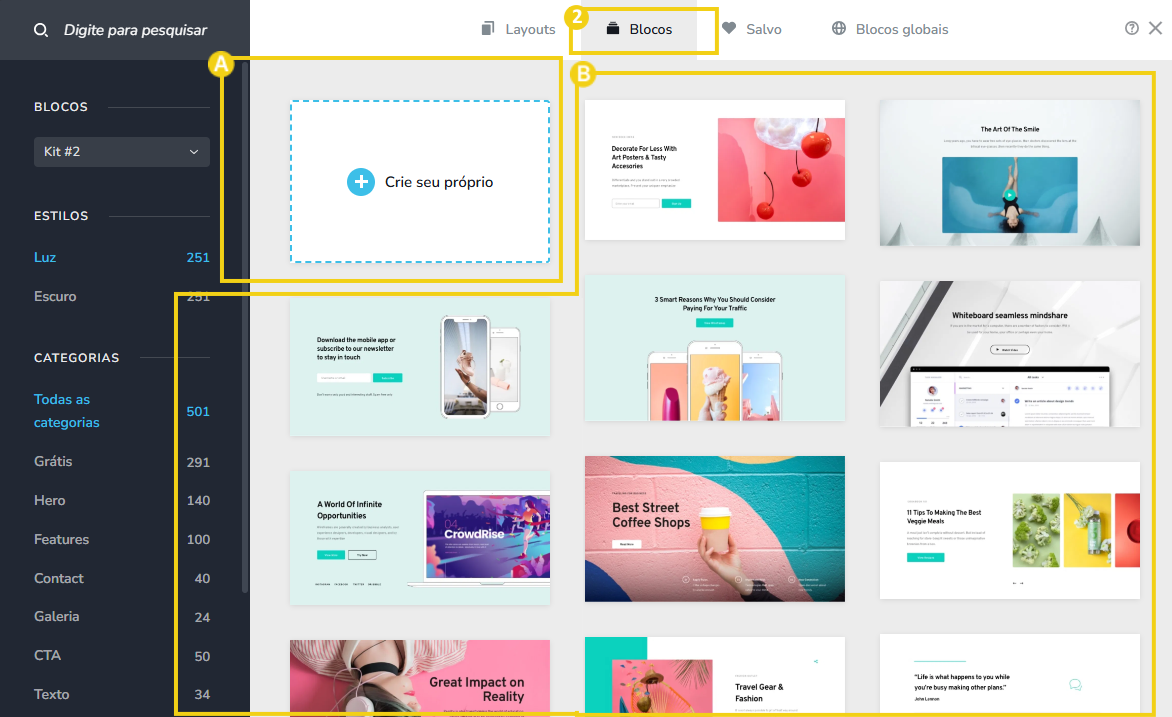 Demonstração de uma ferramenta de criação de páginas web com diferentes modelos e opções de edição, ideal para criar seu próprio site de forma prática e rápida. 