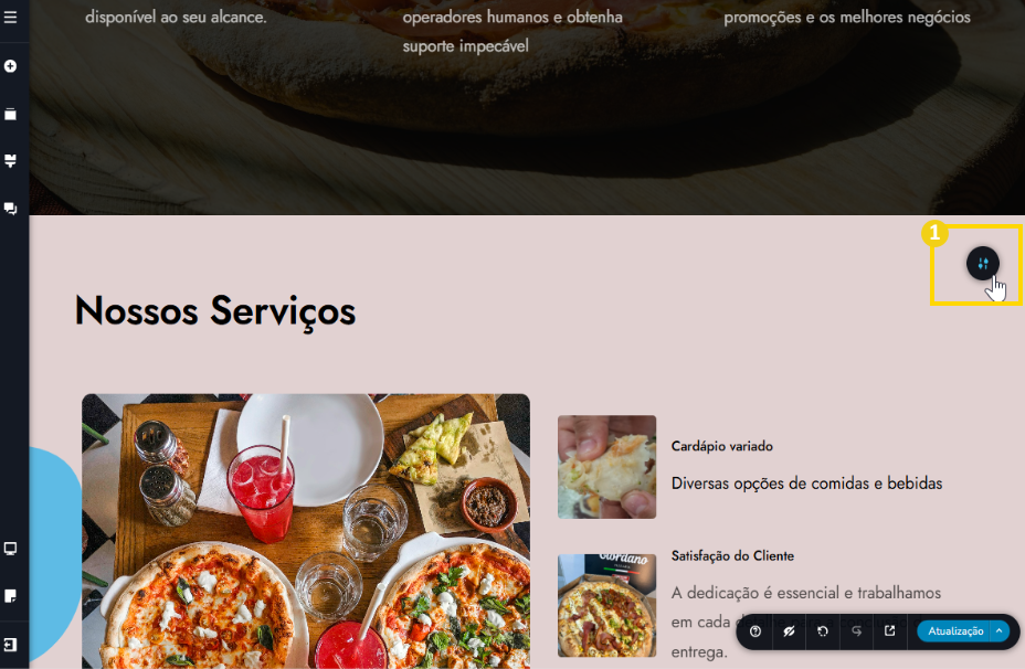 Tela do editor do criador de sites com ia, com destaque para o botão de edição. 