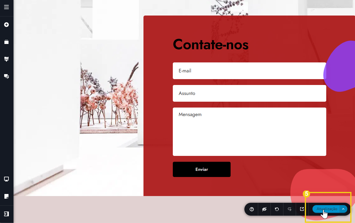 tela do editor do novo criador de sites, mostrando o botão de atualização para salvar alterações feitas