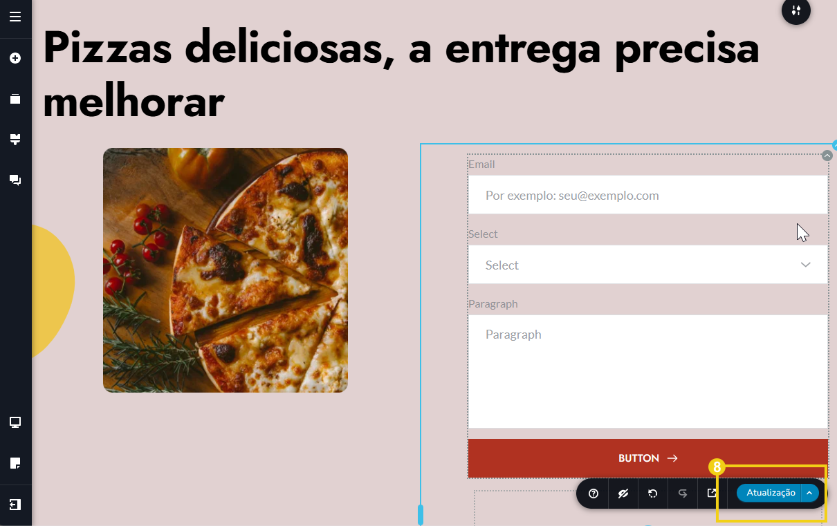 tela do editor do novo criador com ia, destacando no menu inferiro o botão de atualização para salvar alterações